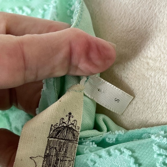 ANTHROPOLOGY BIRDCAGE BELTED SHIFT DRESS SM MINT TEXTURED FABRIC SHEER SLEEVES - Picture 9 of 13